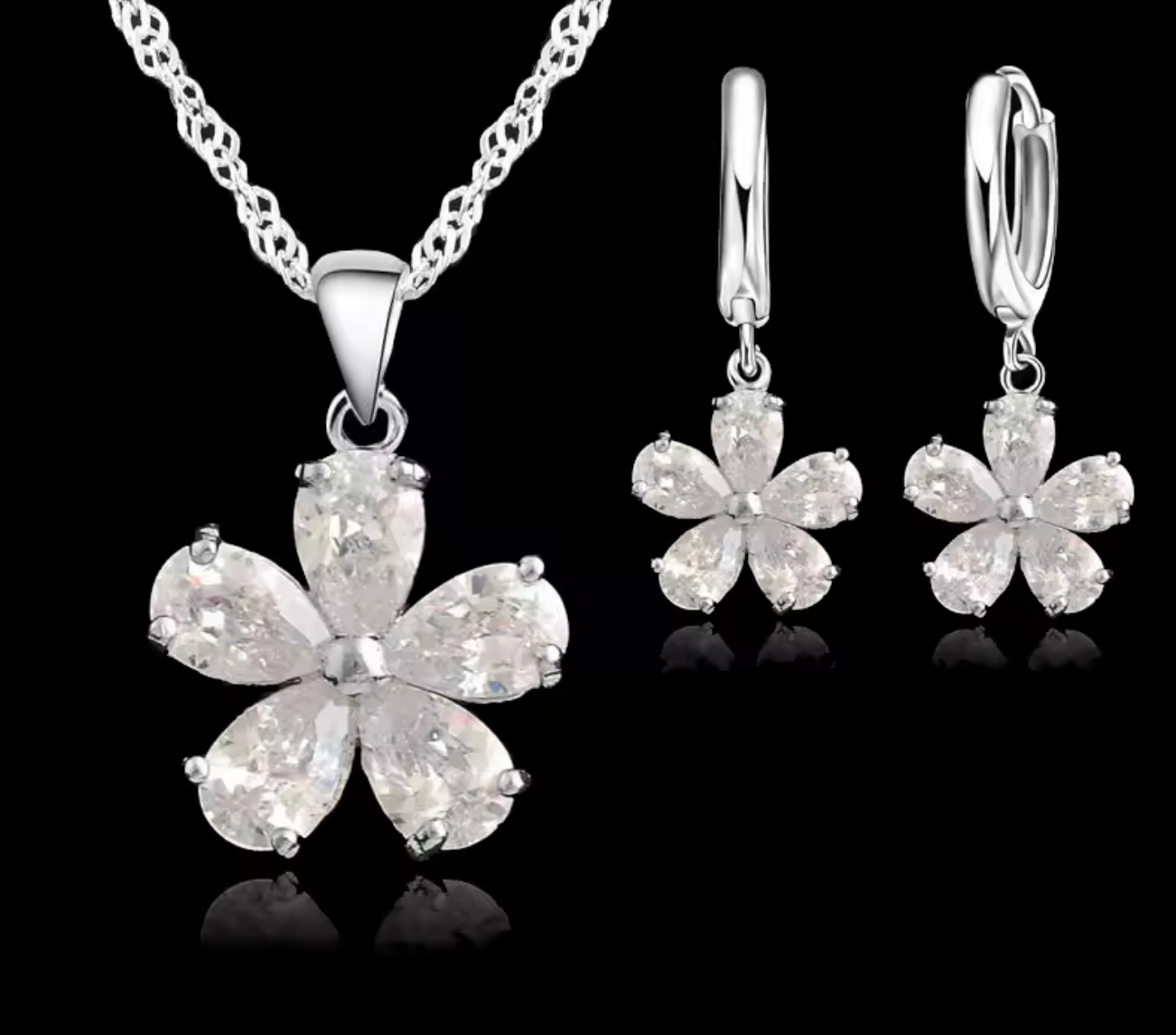 925 Sterling Silver Flower Jewelry Set for Women