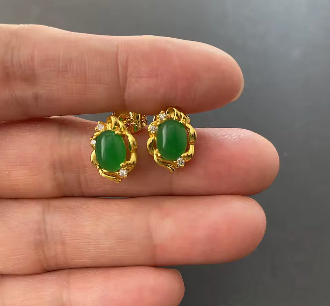 Gold Plated Emerald Pendant Necklace & Earring Jewelry Set
