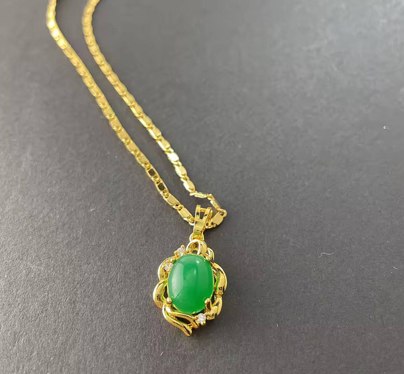 Gold Plated Emerald Pendant Necklace & Earring Jewelry Set