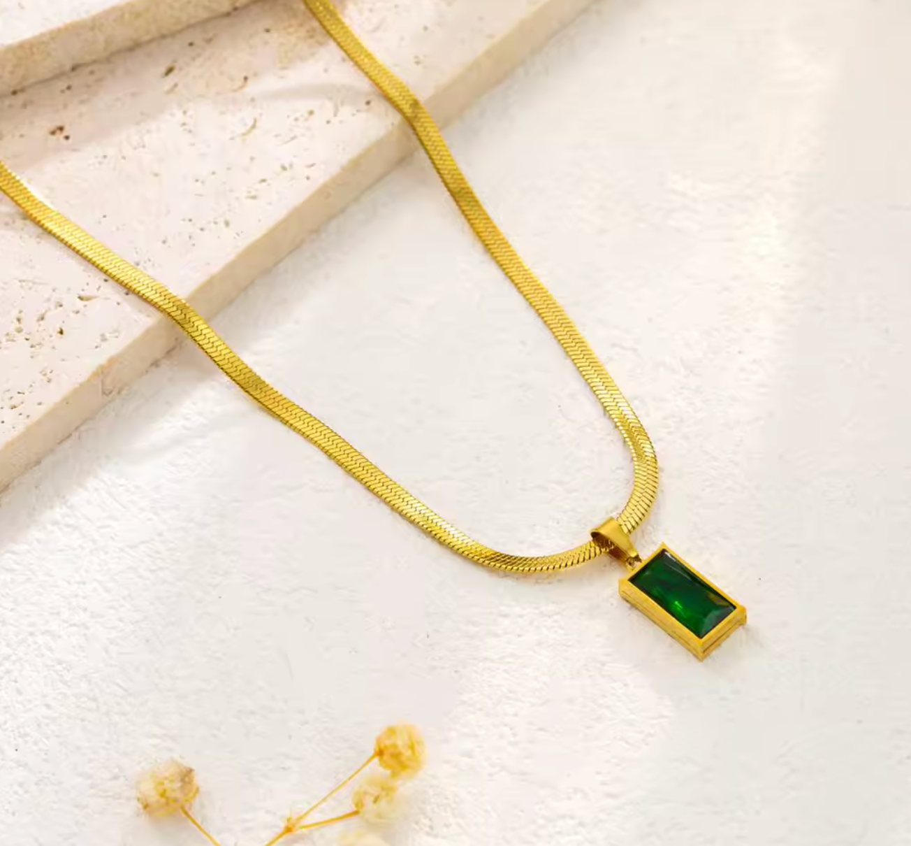 Stainless Steel Green Crystal Zircon Jewelry Set for Women