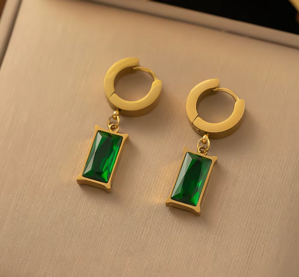 Stainless Steel Green Crystal Zircon Jewelry Set for Women