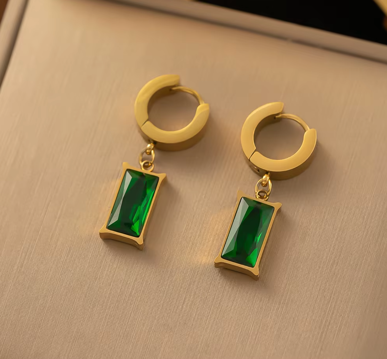 Stainless Steel Green Crystal Zircon Jewelry Set for Women
