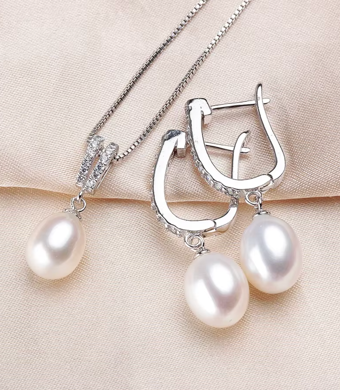 925 Sterling Silver Freshwater Pearl Jewelry Set for Women