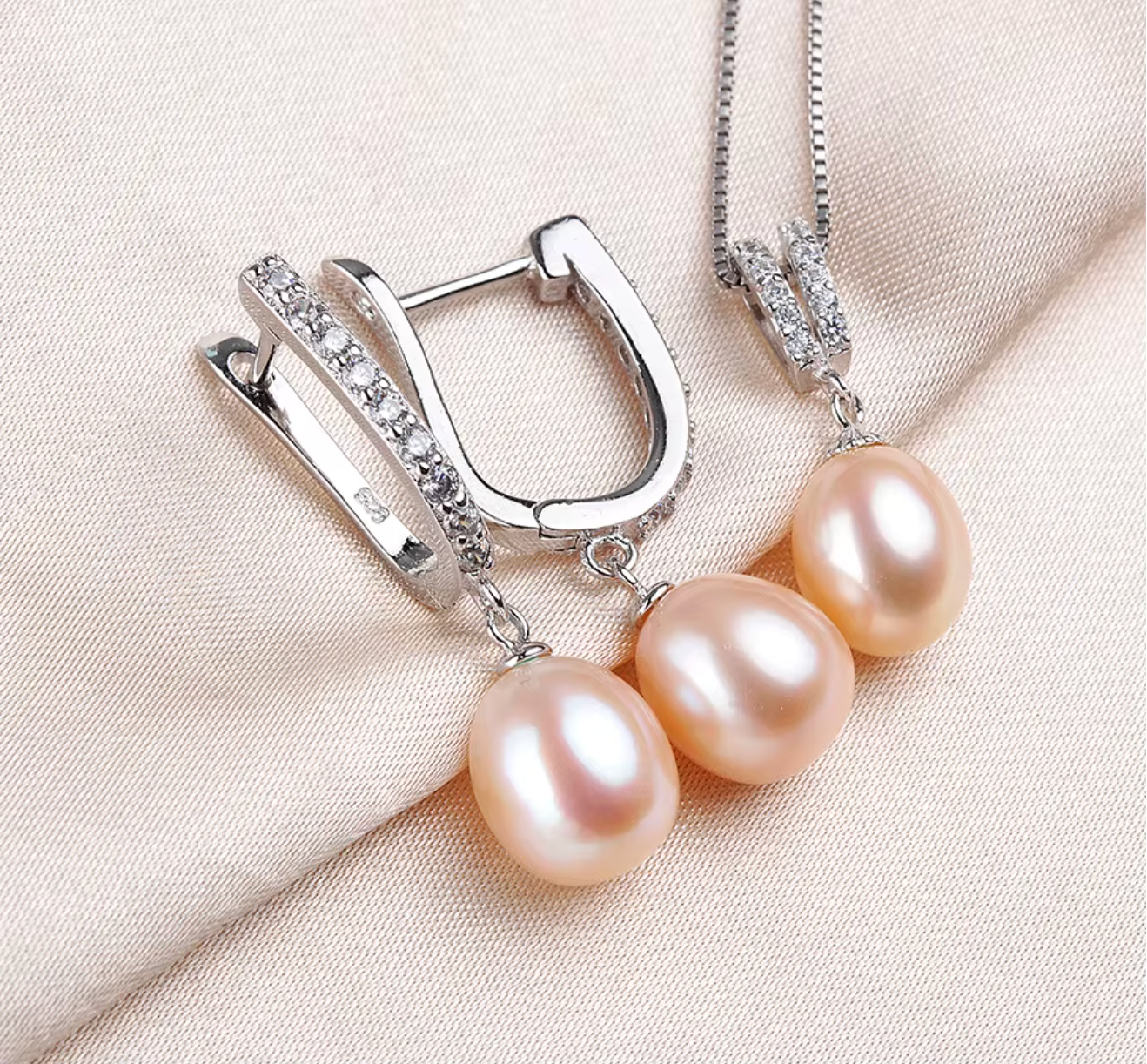 925 Sterling Silver Freshwater Pearl Jewelry Set for Women
