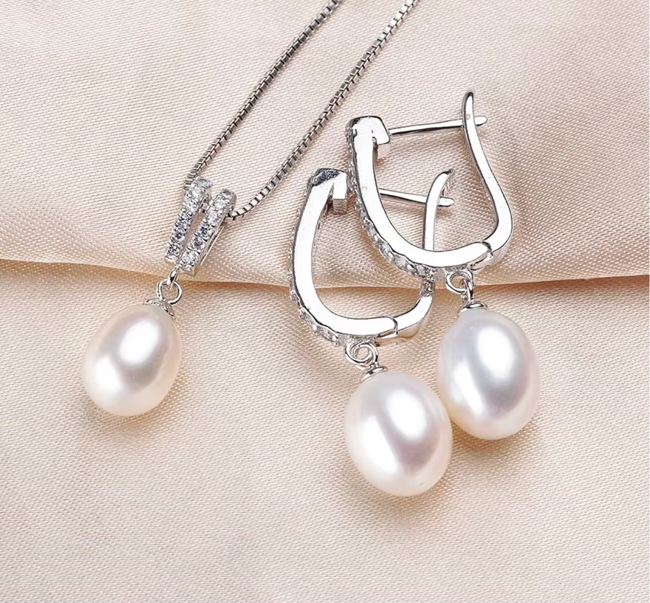 925 Sterling Silver Freshwater Pearl Jewelry Set for Women