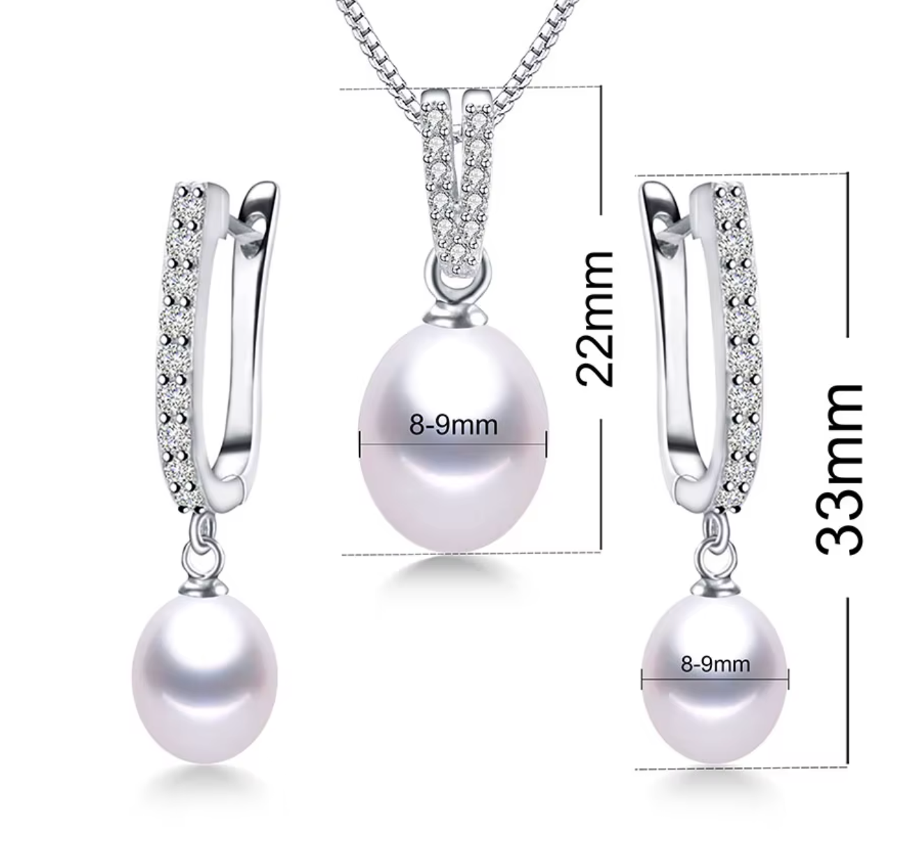 925 Sterling Silver Freshwater Pearl Jewelry Set for Women