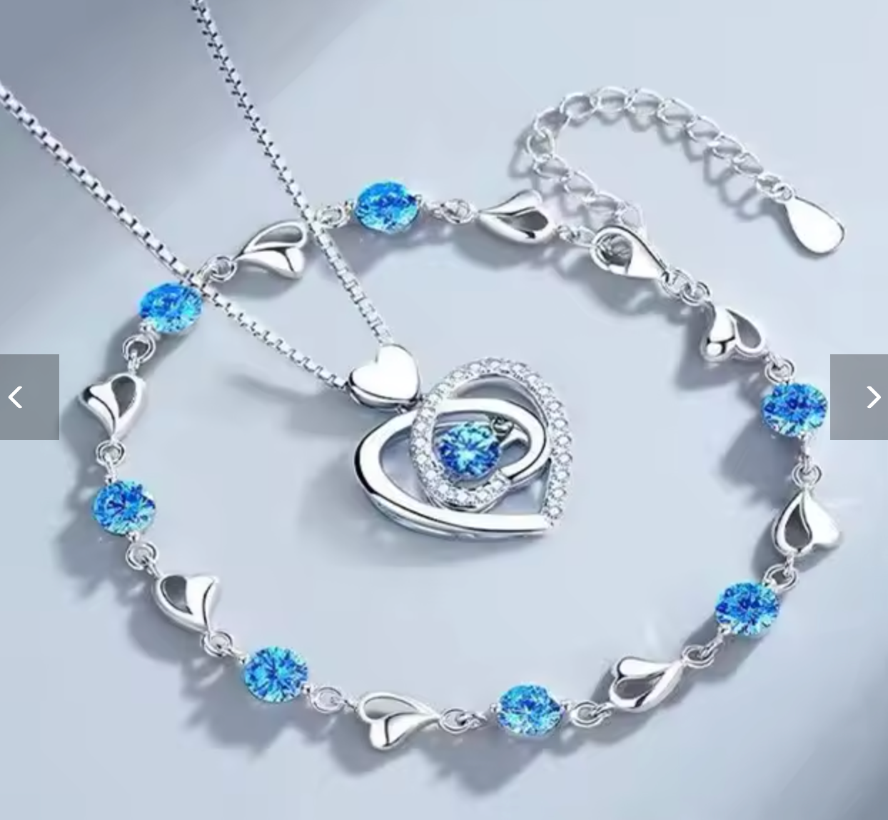 925 Sterling Silver Heart Shaped Necklace & Bracelet Set for Women