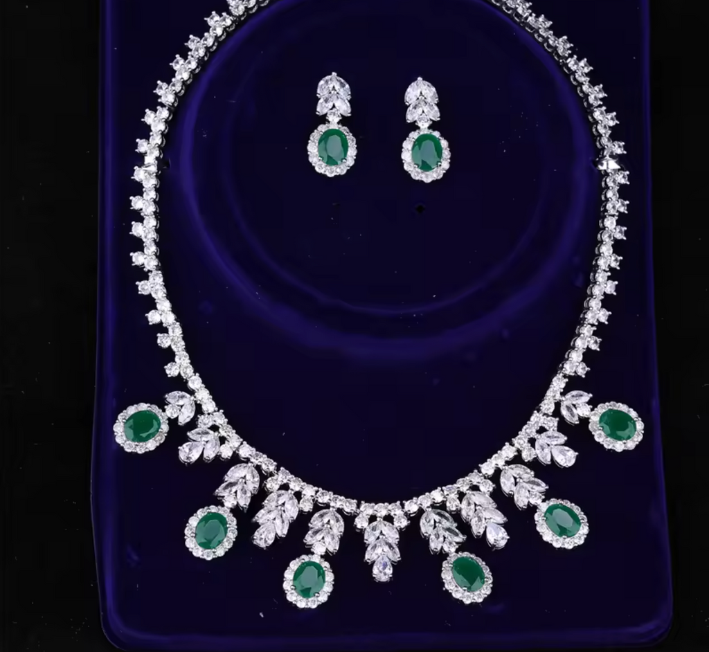 Luxury Green Water Drop Jewelry Set for Women